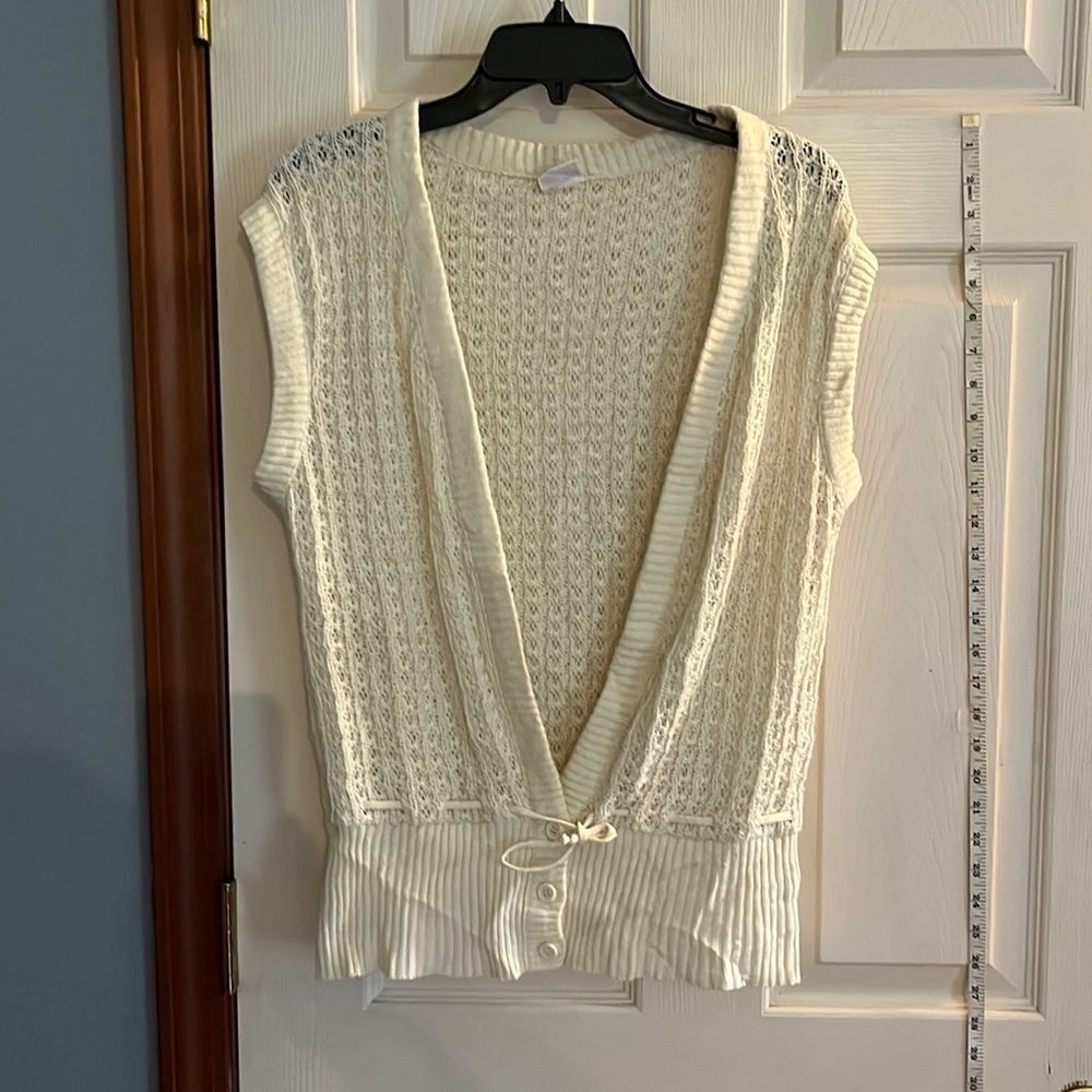 You and I-size Large-ivory crocheted sweater/vest. Three buttons on the bottom.